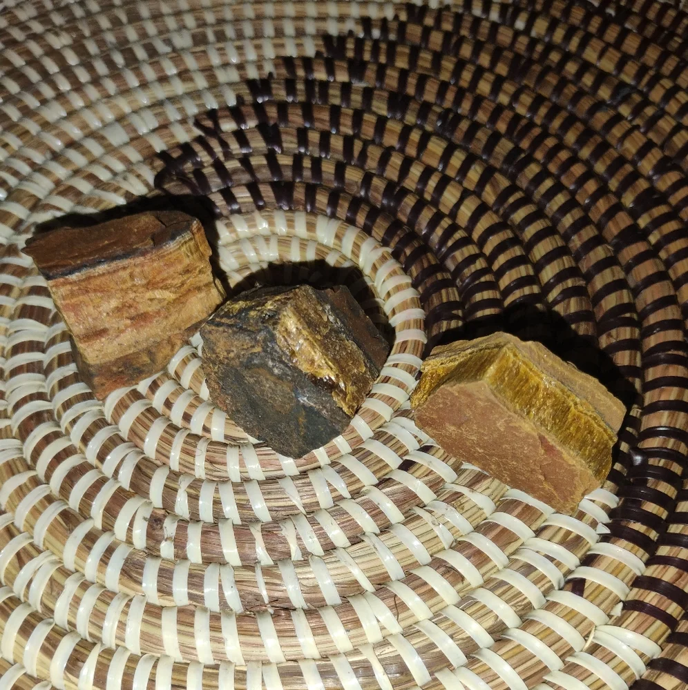Set of 3 Raw South African Tiger's Eye Stones in Brown & Gold NEW